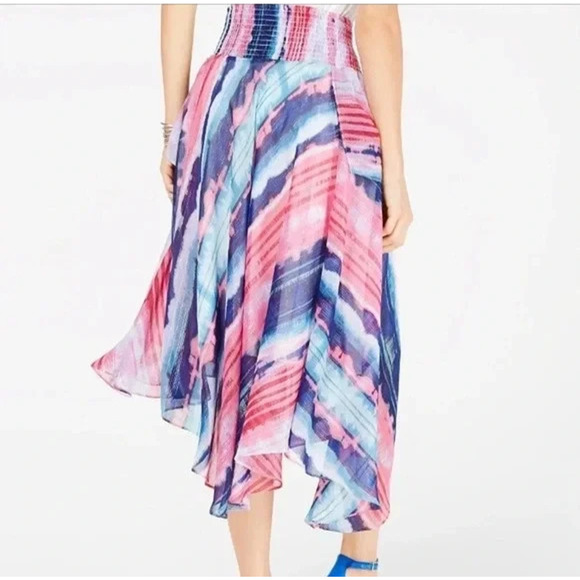 INC Womens Tie Dye Handkerchief Hem Smocked Chiffon Boho Fairy Sparkle Skirt L‎ - Picture 2 of 13